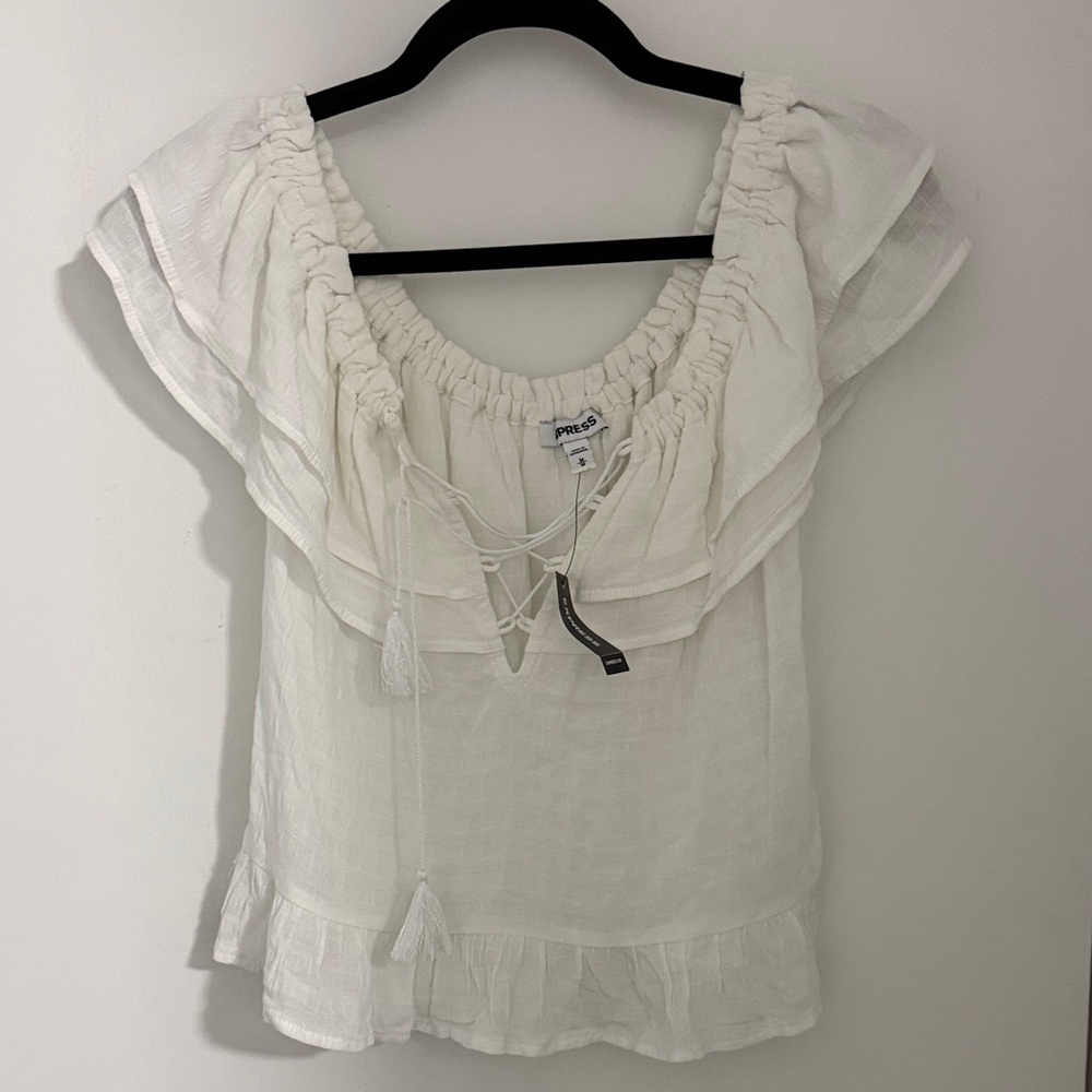 Express White Ruffled Blouse